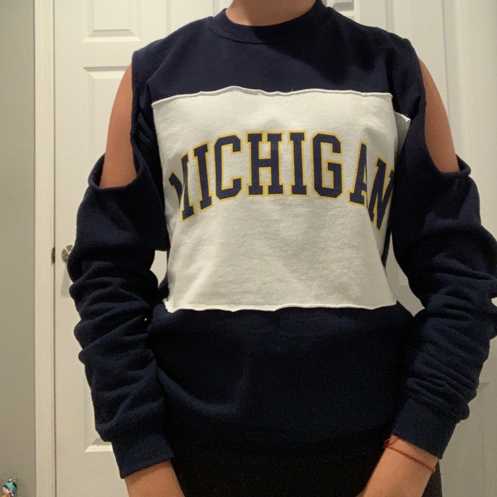 cold shoulder University of Michigan sweatshirt